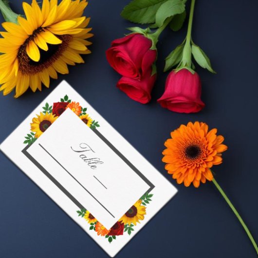 Carte De Placement Sunset Sunflower Rose Floral Mariage