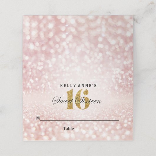 Carte De Placement Sweet 16 Parties scintillant Bokeh Lights Custom P (Extérieur déplié)