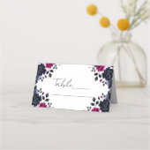 Carte De Placement Table aquarelle florale rose magenta et bleu  (Dos)