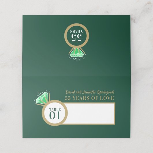 Carte De Placement Table d'anniversaire verte émeraude 55e mariage (Extérieur déplié)