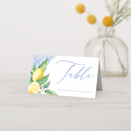 Carte De Placement Table de fête prénuptiale en carrelage bleu Posita (Devant)