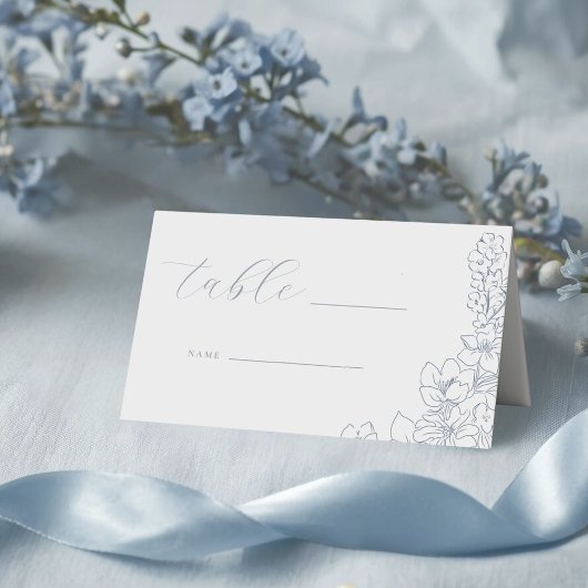Carte De Placement Table de mariage à fleurs bleues délicates