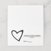 Carte De Placement Table de Mariage blanc noir de coeur courbé (Extérieur déplié)