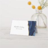 Carte De Placement Table de mariage chic bleu marine agate dorée (Dos)