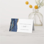 Carte De Placement Table de mariage chic bleu marine agate dorée (Devant)