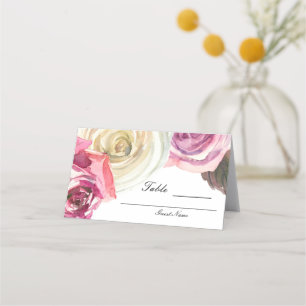 Carte De Placement Table de mariage chic roses aquarelles roses et bl