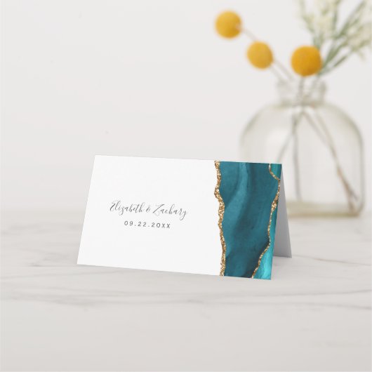 Carte De Placement Table de Mariage d'Agate Turquoise Blue Gold (Dos)