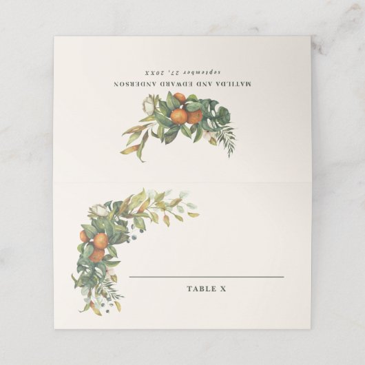 Carte De Placement Table de mariage de fleurs d'oranger rustique mode (Extérieur déplié)