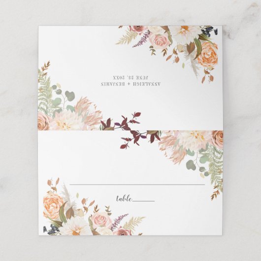 Carte De Placement Table de Mariage de script botanique Pastel Eucaly (Extérieur déplié)