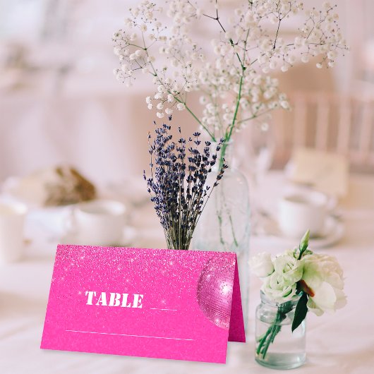 Carte De Placement Table de mariage disco chic rose pailleté