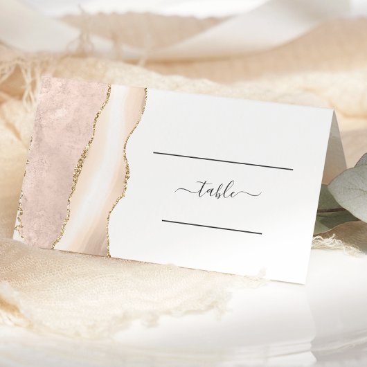 Carte De Placement Table de mariage en agate dorée chic ivoire