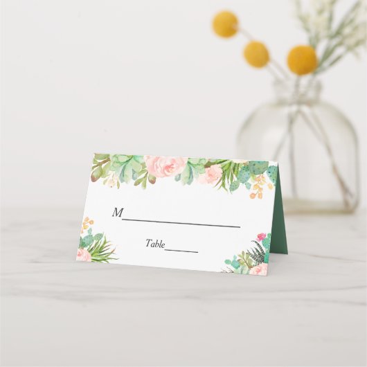 Carte De Placement Table de Mariage floral de cactus succulent vert c (Devant)