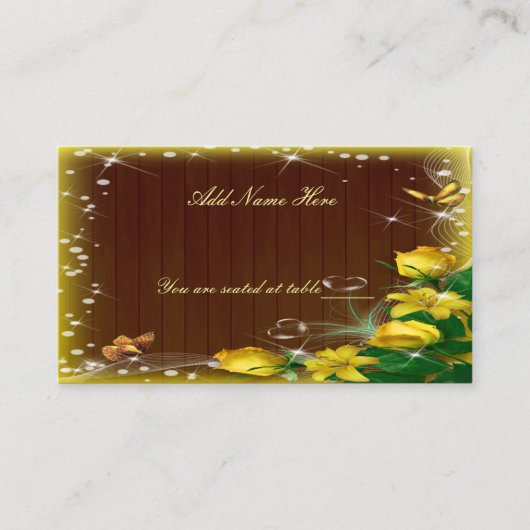 Carte De Placement Table de Mariage Floral Jaune Rustique en Bois fon (Devant)