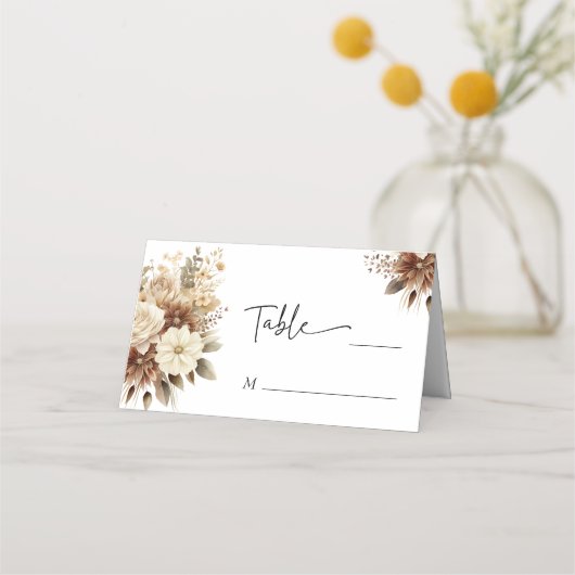 Carte De Placement Table de Mariage floral neutre Boho rustique (Devant)