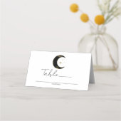 Carte De Placement Table de mariage Lune Étoiles Célestes Noir & Or (Devant)