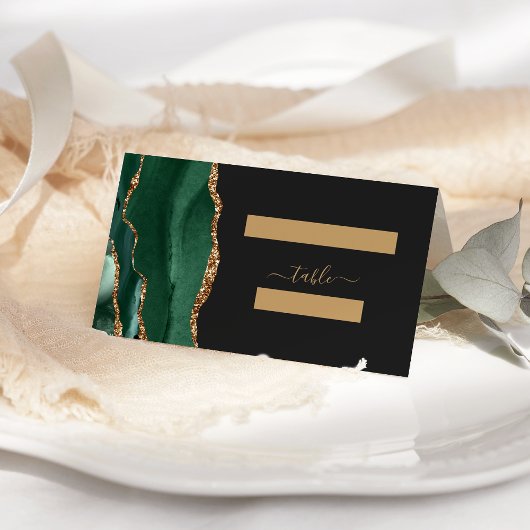 Carte De Placement Table de mariage moderne émeraude vert agate or