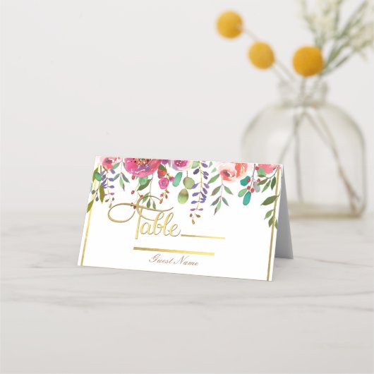 Carte De Placement Table de mariage moderne fleurs floraux aquarelle (Dos)
