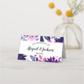 Carte De Placement Table de réception de mariage florale violet encha (Dos)