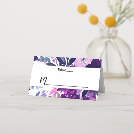 Carte De Placement Table de réception de mariage florale violet encha (Devant)