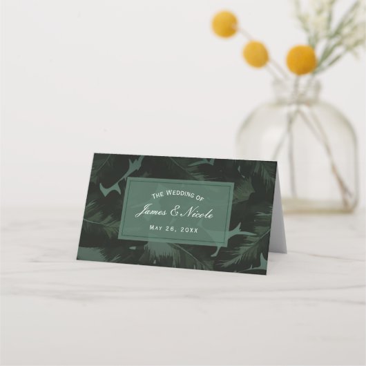 Carte De Placement Table Feuille Green & Black Chic Tropical Siège (Devant)