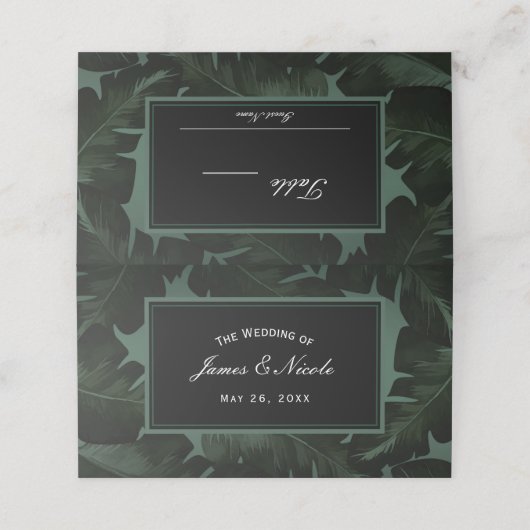 Carte De Placement Table Feuille Green & Black Chic Tropical Siège (Extérieur déplié)