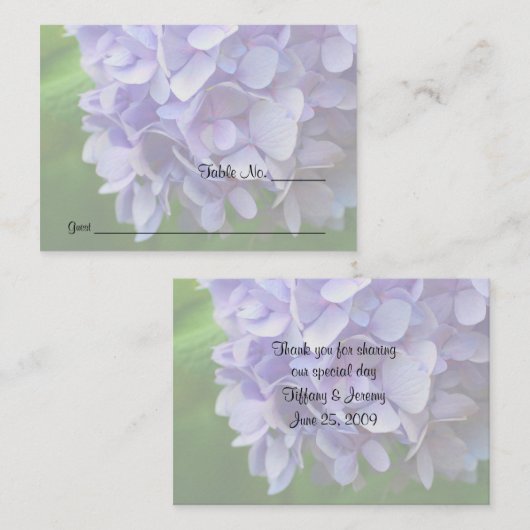 Carte De Placement Table Mariage à fleurs Blue Hydrangea (Devant / Derrière)