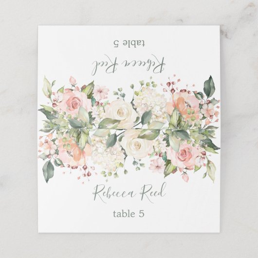 Carte De Placement Table mariage à l'aquarelle avec verdure et roses  (Extérieur déplié)