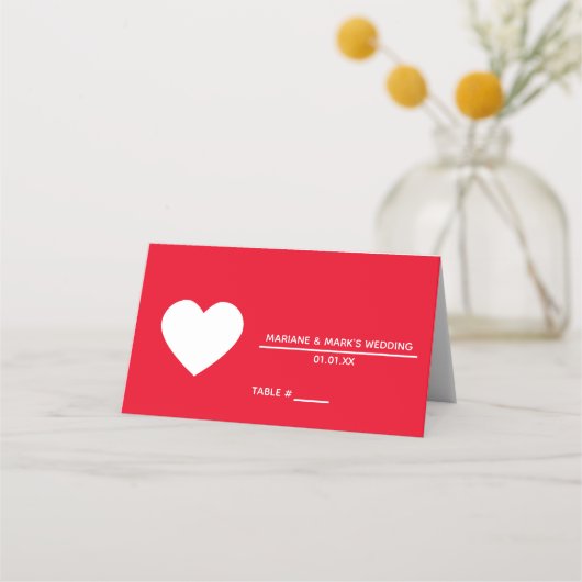 Carte De Placement Table Mariage blanc rouge coeur (Devant)