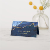 Carte De Placement Table Mariage d'âge en marbre bleu marine moderne (Dos)