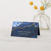 Carte De Placement Table Mariage d'âge en marbre bleu marine moderne (Dos)