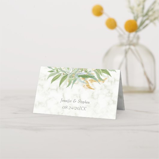 Carte De Placement Table Mariage de marbre et d'eucalyptus (Dos)