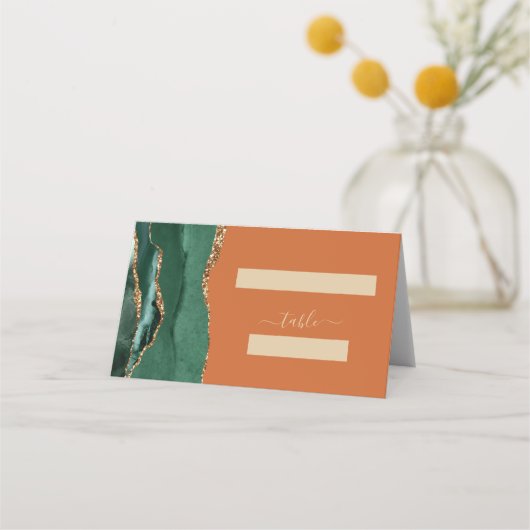 Carte De Placement Table Mariage de rouille d'Agate Or Emerald Green (Devant)