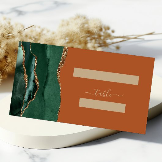 Carte De Placement Table Mariage de rouille d'Agate Or Emerald Green