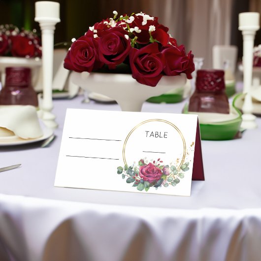 Carte De Placement Table Mariage Rose rouge et Anneaux or