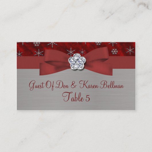 Carte De Placement Table Red Velour & Silver Snowflakes (Devant)