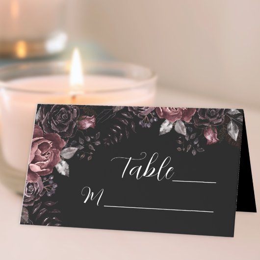 Carte De Placement Tableau des fleurs noires noires Mariages gothique