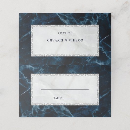 Carte De Placement Tableau des Mariages de Marbre blanc bleu marine (Extérieur déplié)