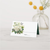 Carte De Placement Tableau Mariage chic blanc Hydrangea et Papillon (Devant)