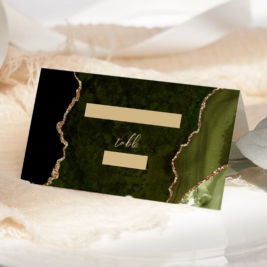 Carte De Placement Tableau Mariage de script d'agate or vert olive