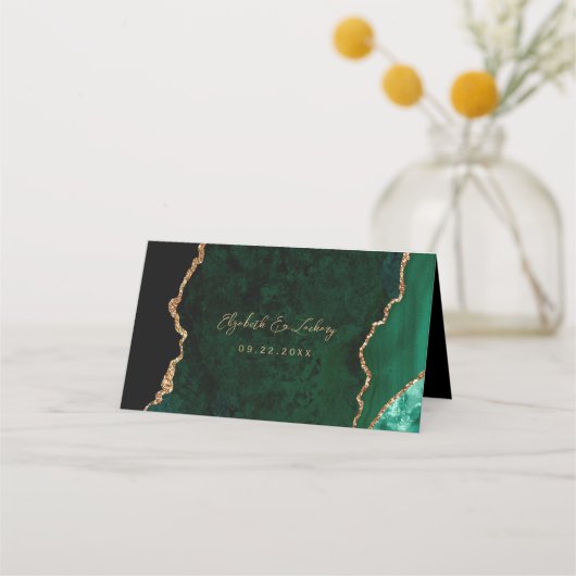 Carte De Placement Tableau Mariage de script de l'agate d'or Emerald  (Dos)