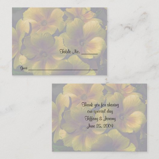 Carte De Placement Tableau Mariage des fleurs de Primrose jaune (Devant / Derrière)