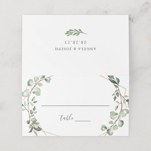 Carte De Placement Tableau Mariage géométrique Eucalyptus vert (Extérieur déplié)