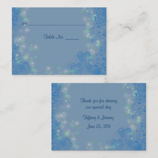 Carte De Placement Tableau Mariage personnalisé Coeurs bleus (Devant / Derrière)