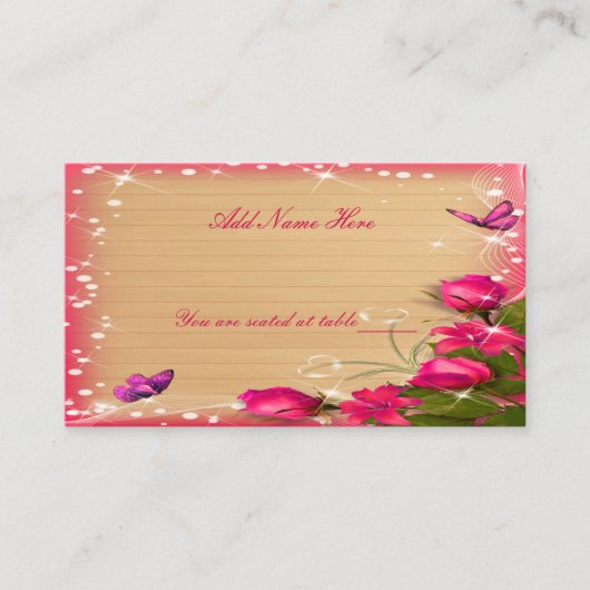 Carte De Placement Tableau Mariage rose rose papillon rustique (Devant)