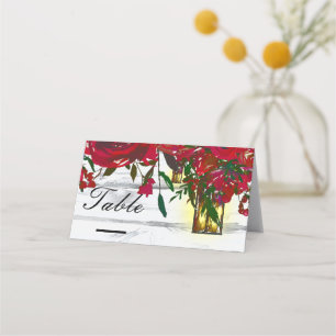 Carte De Placement Tables romantiques rouges aux roses aquarelles et 