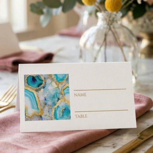 Carte De Placement Teal Marble Gold Vein Place Cards