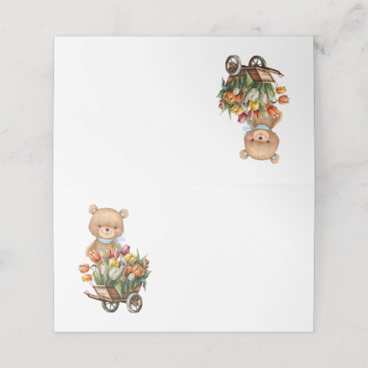 Carte De Placement Teddy Bear Blue Rustic Floral (Extérieur déplié)