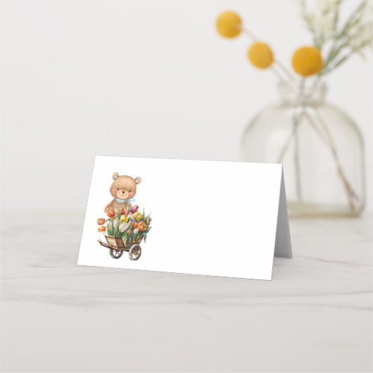 Carte De Placement Teddy Bear Blue Rustic Floral (Dos)