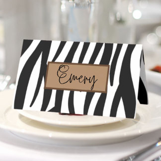 Carte De Placement tendance girly chic noir et blanc zèbre rayures