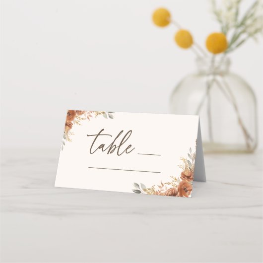 Carte De Placement Terracotta Fall Floral Numéro de table Mariage (Devant)